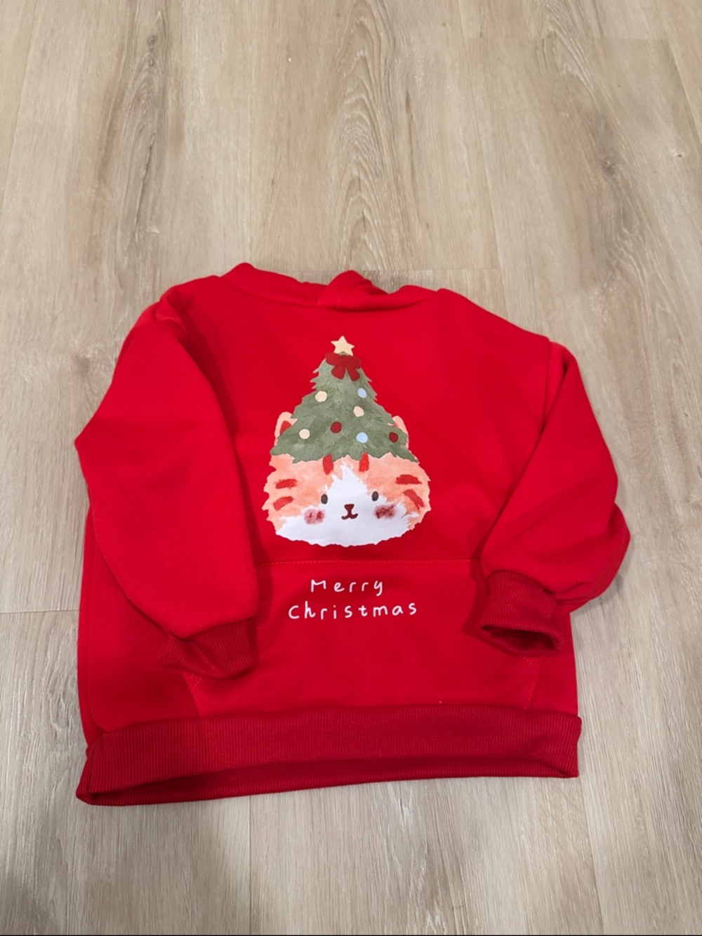 Red Kids Christmas Sweatshirt with Cat Tree Graphic